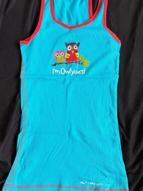 Turquoise Owl Graphic Tank with Red Trim